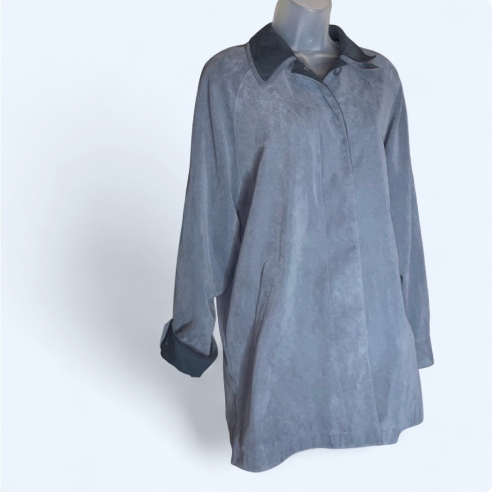 London Fog Gray Suede-Look Pea Coat with Dark Collar